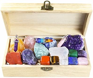 NVZI Cristais de cura e kit de pedras na caixa, conjunto de cristais de chakra, cristal de ametista,