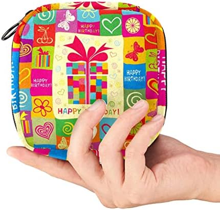 Bolsa de armazenamento para guardas sanitários, portátil para mulheres meninas laváveis ​​reutilizáveis, colorido feliz aniversário desenho animado