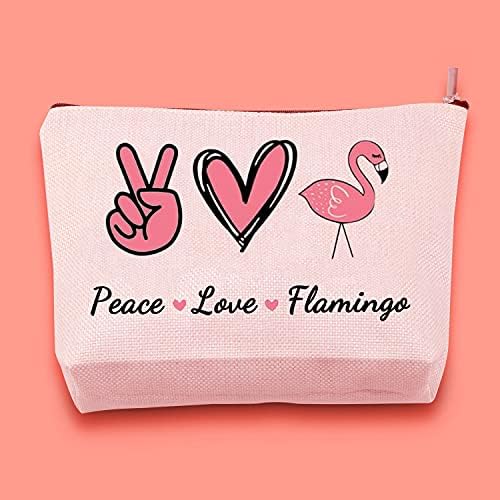 JXGZSO Pink Flamingo Saco Cosmético com zíper Paz amor Flamingo Bolsa de maquiagem Flamingo Presente