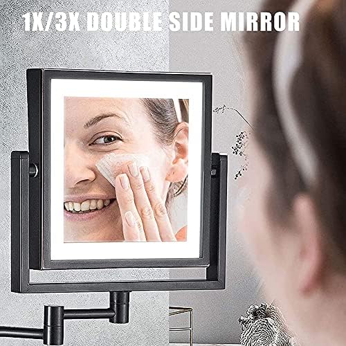 EDOSSA Recarregável espelho de maquiagem Montagem de parede espelho iluminado espelho de maquiagem Montagem de parede com luzes e ampliação de 8 polegadas de 8 polegadas de dupla face 360