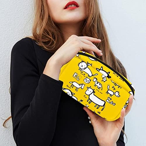 Bolsa de maquiagem inadequada, zoológico amarelo animal cosméticos bolsa de bolsa portátil de viagem de viagem