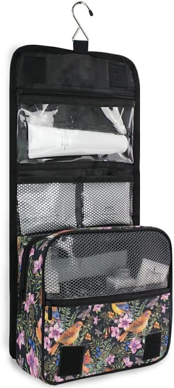 Bolsa de higiene pessoal pendurada bolsa de viagem de maquiagem de pássaro floral para produtos de