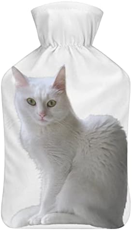 Garrafa de água quente de gato branco com tampa macia para compressa quente e terapia a frio alívio da dor