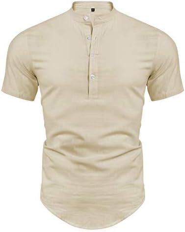 Urru masculino de linho masculino Henley camiseta roll-up longa e curta manga de verão de camisa de verão colarinho
