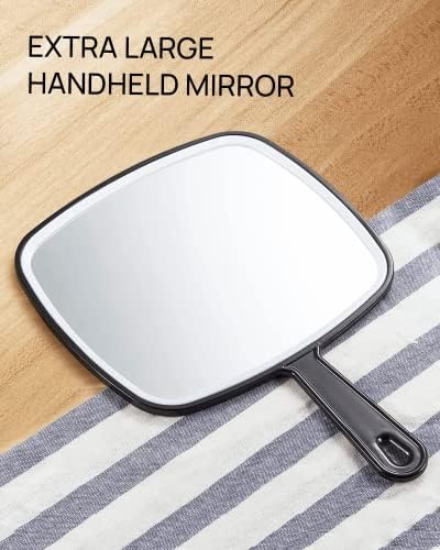 Espelho de mão de Mileduo, espelho de mão preto com alça antiskídeo, espelho 7,9 W x 9 L Handle 4.5