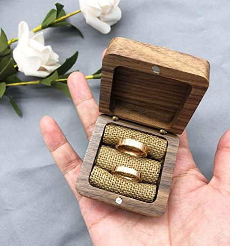 Caixa de anel de casamento, caixa de anel de noivado de madeira, caixa de anel de madeira maciça feita
