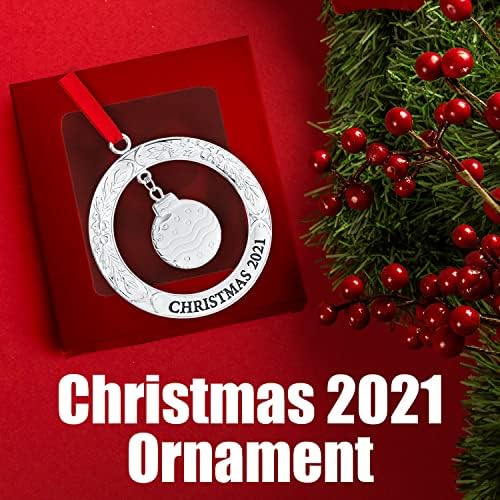 Ornamento de Natal de Klikel 2021 - Ornamento de Natal de Prata Brilhante 2021-2021 Ornamento