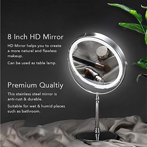 Elimko espelho de maquiagem de 8 polegadas 10x 1x Magnificação LED LED MELHO DIMMÁVEL DUPLA EMPLOTEMENTO 360 °