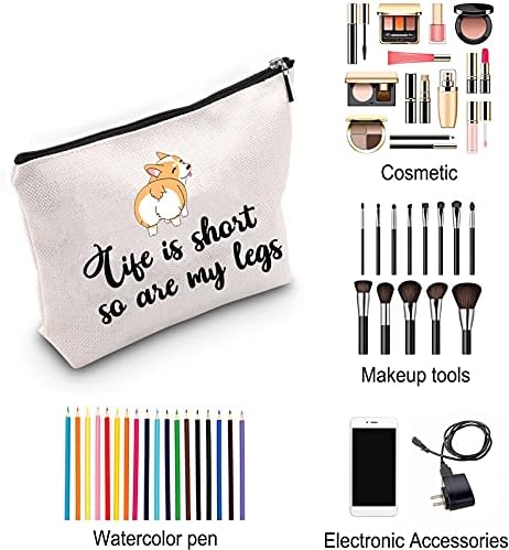 ZJXHPO engraçado Corgi Gift Corgi Mom de maquiagem Bag Life é curta, mas também são o presente de bolsa cosmética