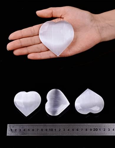 Cnyanfei 15pcs grande selenita cardíaco -palm -palma de pedra a granel de cristal natural coração rochas de