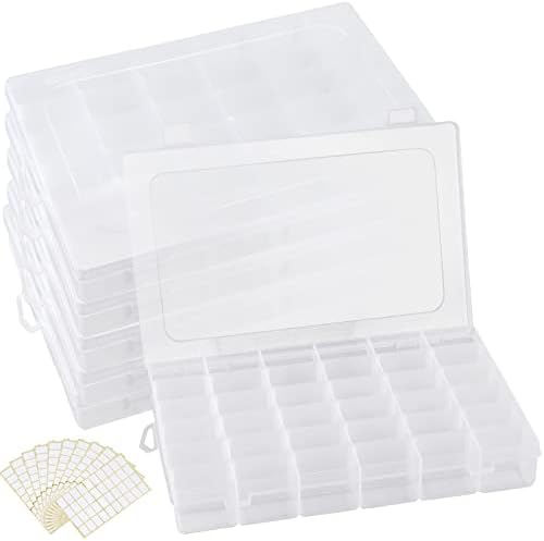 Mahiong 6 pacote 36 Grades Caixa de organizador de plástico com divisores de ajuste de ajuste e adesivos
