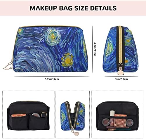 AllGobee Smal Leather Makeup Bag Starry-noite-luta-art para bolsa de maquiagem de viagem para viagens