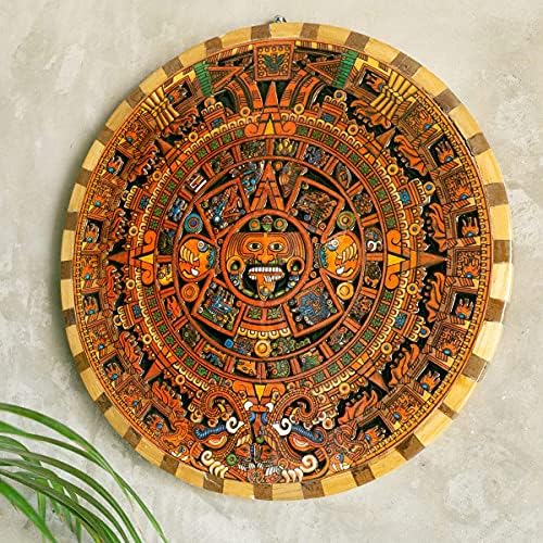 Calendário asteca de madeira artesanal