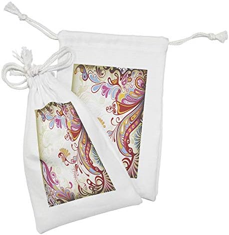 Conjunto de bolsas de tecido colorido de Ambesonne de 2, Buquê de Flores Paisley Padrão Floral