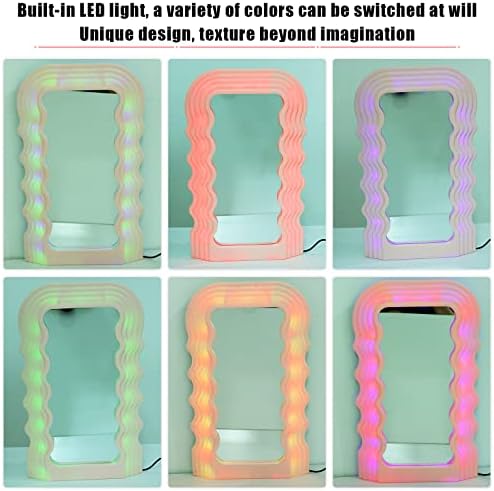 Maquiagem espelho de onda de ondas espelho irregular de vaidade com luzes - 16 cores Modos de