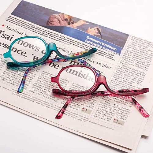 Soareia os óculos de maquiagem para mulheres, ampliando óculos cosméticos flipando lentes rotativas com leitores