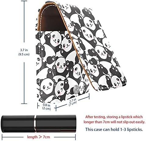 Caixa fofa de batom de padrão sem costura panda para viajar para fora, mini bolsa cosmética de couro macio