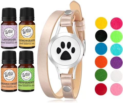Wild Essentials Paw Dog Praw Essential Bracelet Bracelet Difusor Kit, Conjunto de presentes, lavanda, capim -limão,