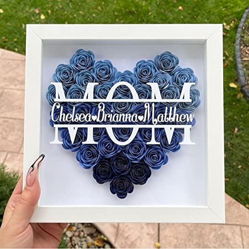 Caixa de sombra de flor de mamãe personalizada com nome Nome personalizado Heart Rose Seca Flor Frame Frame,