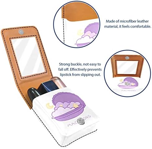 Caixa de batom oryuekan com espelho bolsa de maquiagem portátil fofa bolsa cosmética, macarons roxos desenho animado estrelas