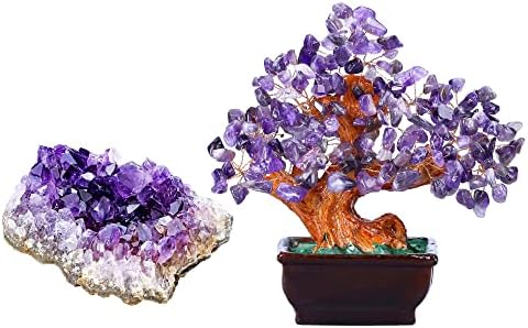 Pacote jovivi - 2 itens aglomerados de amethysts naturais geode cura de cristais de pedra + ametista de cura