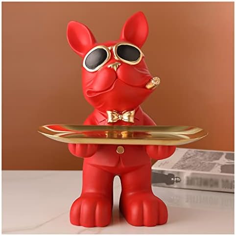 Kamwd Key Bowl Animal Bulldog Feliz Bandeja de jóias, estátuas de cães de resina de criatividade Tigela decorativa