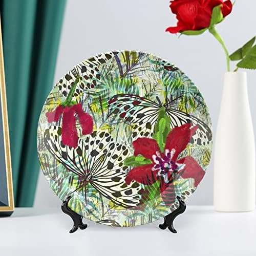 Flores de borboletas tropicais Placas decorativas de placas de cerâmica decoração de parede com estande para o ornamento