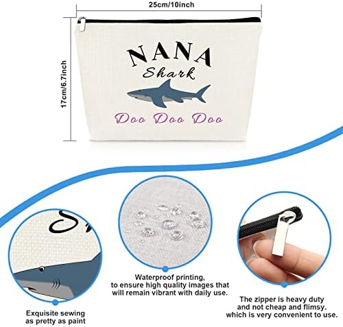 Dia das mães Nana Gifts Gente da avó Bolsa de maquiagem Nana Shark Cosmetic Bag Presente de aniversário engraçado para a avó da avó Nana Dia de Ação de Graças Presente de Aposentadoria Bolsa de Viagem de Viagem