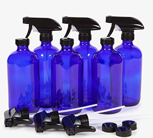 Vivaplex, 6, grandes, 16 onças, vazias, garrafas de spray de vidro azul cobalto com pulverizadores