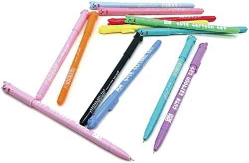 12 PCs colorido canetas de tinta de gel de gato fofo caneta kawaii animal caneta de caneta de desenho animado de