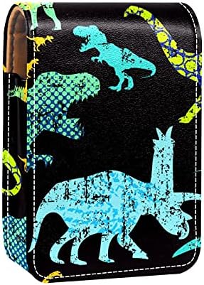 Caixa de batom preto de dinossauro colorido para viajar para fora, mini bolsa cosmética de couro macio
