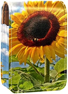 Caixa de batom mini mini com espelho para bolsa, field natureza planta girassol em couro de verão