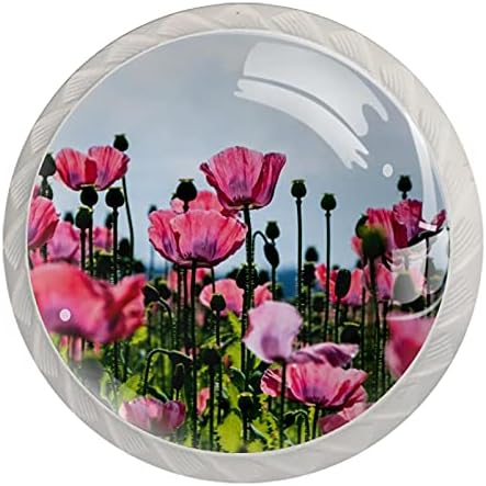 Mutadeiras de cômoda de porteira Pink Flor 01 Maçanetas Gabinete de vidro de cristal botões 4pcs