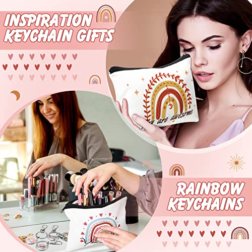 16 PCs Bolsas de cosméticos arco -íris e 16 PCs Keychains Rainbow Definir citações inspiradoras Bolsas de maquiagem