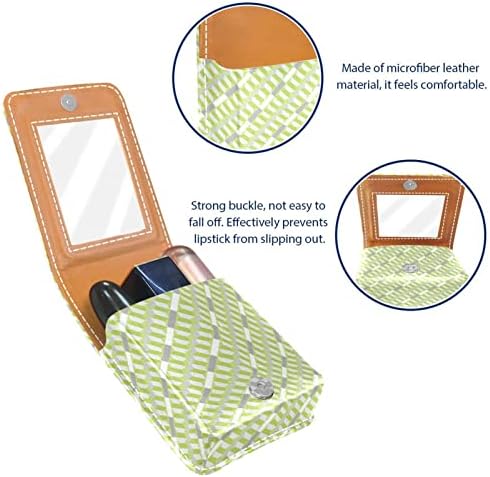 Mini maquiagem de Oryuekan com espelho, bolsa de embreagem Caixa de batom de couro, listras verdes simples