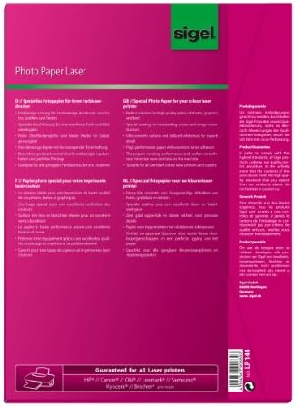 Papel fotográfico Sigel LP144 para laser/copiadora em cores, brilhante lados, 135,1 libras, A4, 100