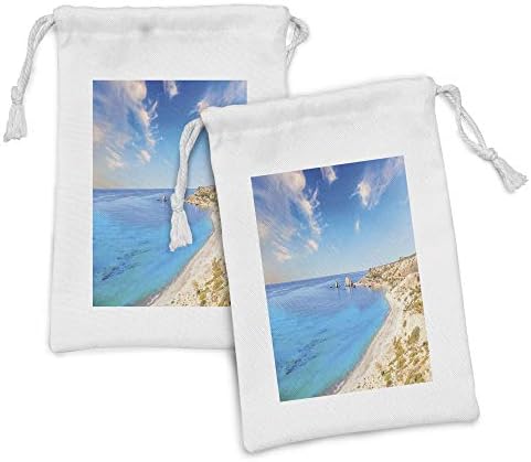 Conjunto de bolsas de tecido de Ambesonne Chipre de 2, imagem de arte da paisagem da rocha de Afrodite de praia