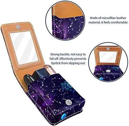Glitter Night Sky Lipstick Case Lipstick Box Solder com espelho, bolsa de brilho labial portátil