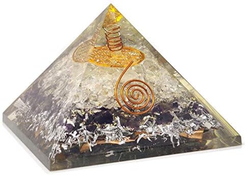 Orgonite Shop Abundância Orgone Pirâmide 2 Camadas de pedras naturais Crystal Quartz e ametista