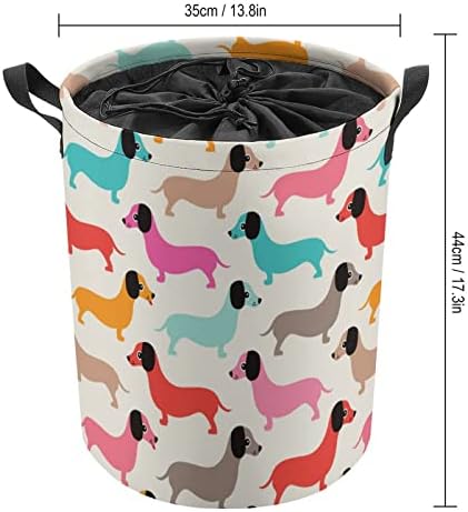 Retro Dogs Dachshund Cesta de lavanderia com lavanderia de tração de tração de lavanderia sacos de armazenamento