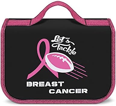 Vamos enfrentar o câncer de mama grande bolsa de higiene pessoal com gancho de gancho suspenso maquiagem de maquiagem