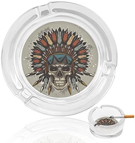 American American Indian Skull Glass Glass cinzeiros para cigarros e charutos Round Ash Bande