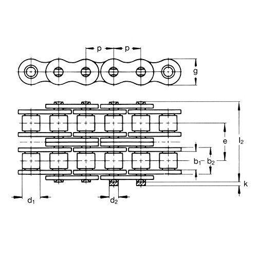 Ametric 16b-2 ISO, caixa de 5 metros, corrente de rolo duplo, 2082x5m Ametric Part No., 25,4 mm Pitch, 17,02