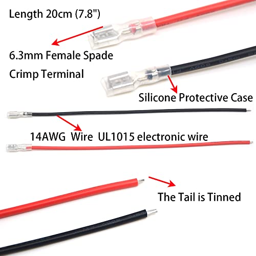 20pcs vermelho/preto 20cm 14awg wire spade spade crimp terminal kit com manga isolante - variedade de